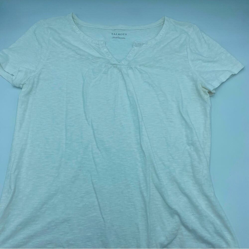Talbots T-Shirt V-Neck Women's Large White Coastal Casual